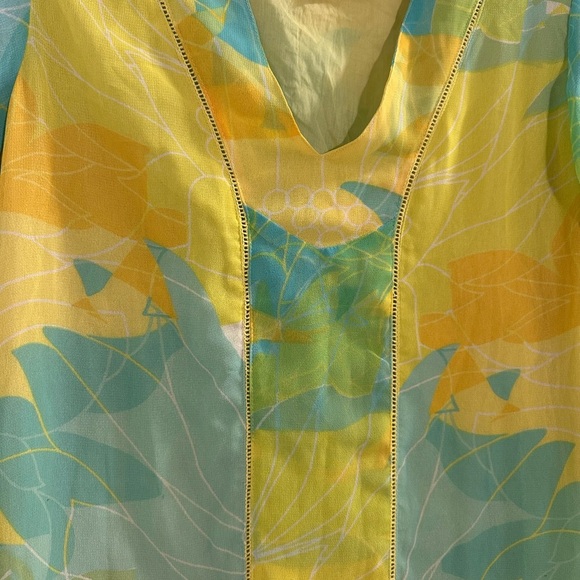 Barbizon Womens Dress Cover Up Gown Maxi Yellow Blue Beach Lined Small NWT - Picture 2 of 5